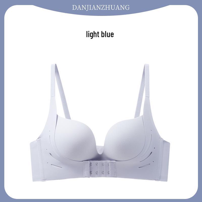 Women's Seamless Front Buckle Push-Up Bra and Panty Set with Comfortable Non-Wired Palm Cup for Smaller Chest Enhancement
