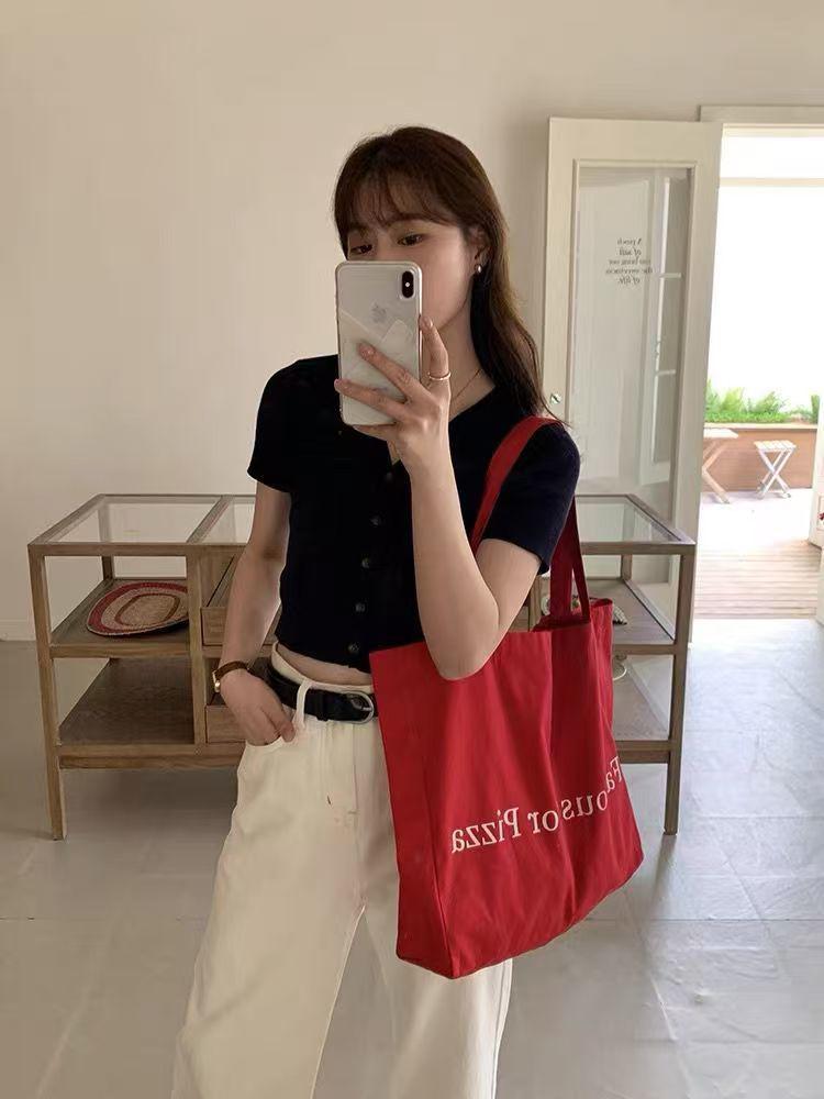 2024 Red Letter Canvas Tote: Stylish Single Shoulder Bag for Students, Commuters & Casual Use