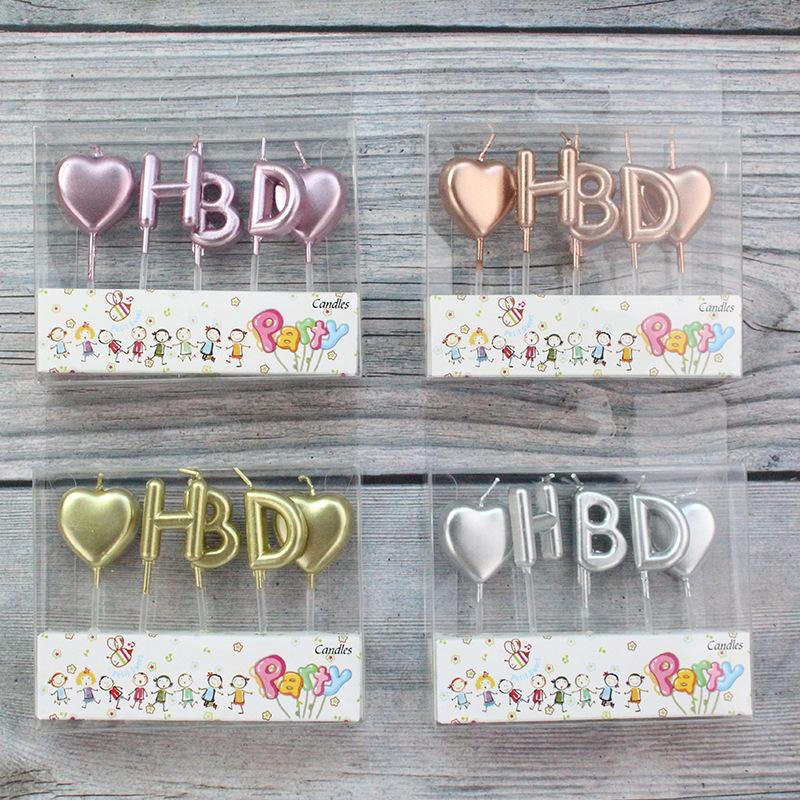Gold-plated Love Birthday Cake Candle Gold Silver English Initials HBD Baking Decoration Candle
