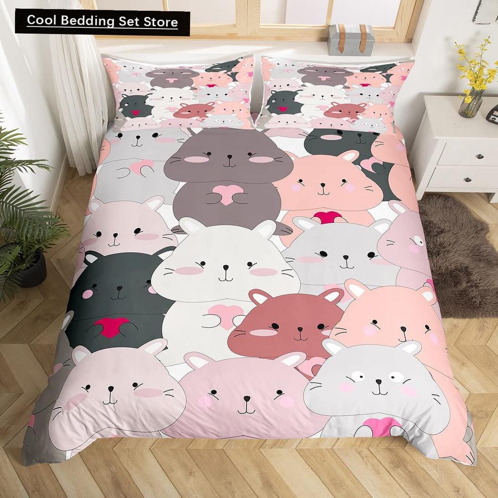 Cartoon Kawaii Pig King Queen Duvet Cover Happy Farm Animal Bedding Set Pink Piggy Quilt Cover 2/3pcs Polyester Comforter Cover