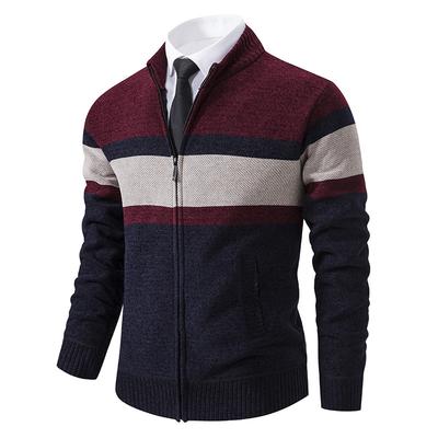 Men's Color Matching Stand-up Collar Men's Jacket Winter Velvet Youth Knitted Warm Jacket