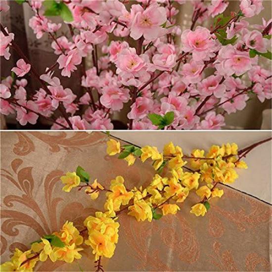 TRRAPLE Artificial Peach Blossom, Simulation Silk Cherry Blossom Branches 10 Pcs 26 Inch Cherry Plum Bouquet Branch Floral Arrangements for Home