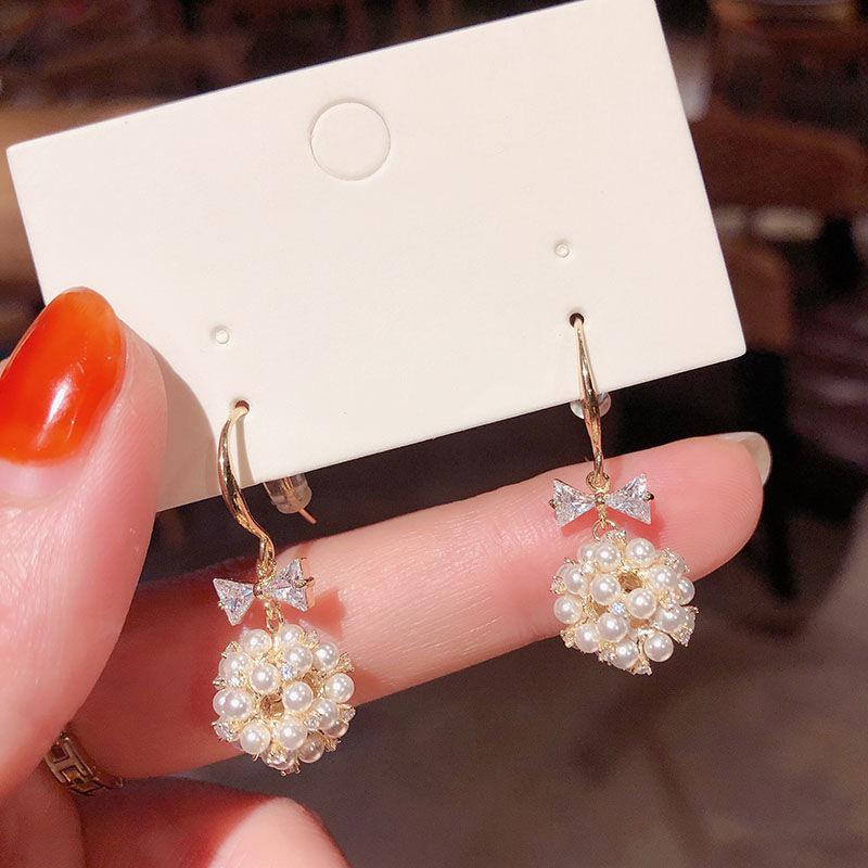 Elegant French Pearl & Zirconia Pendant Earrings: Exquisite, Versatile Ear Hooks for Women