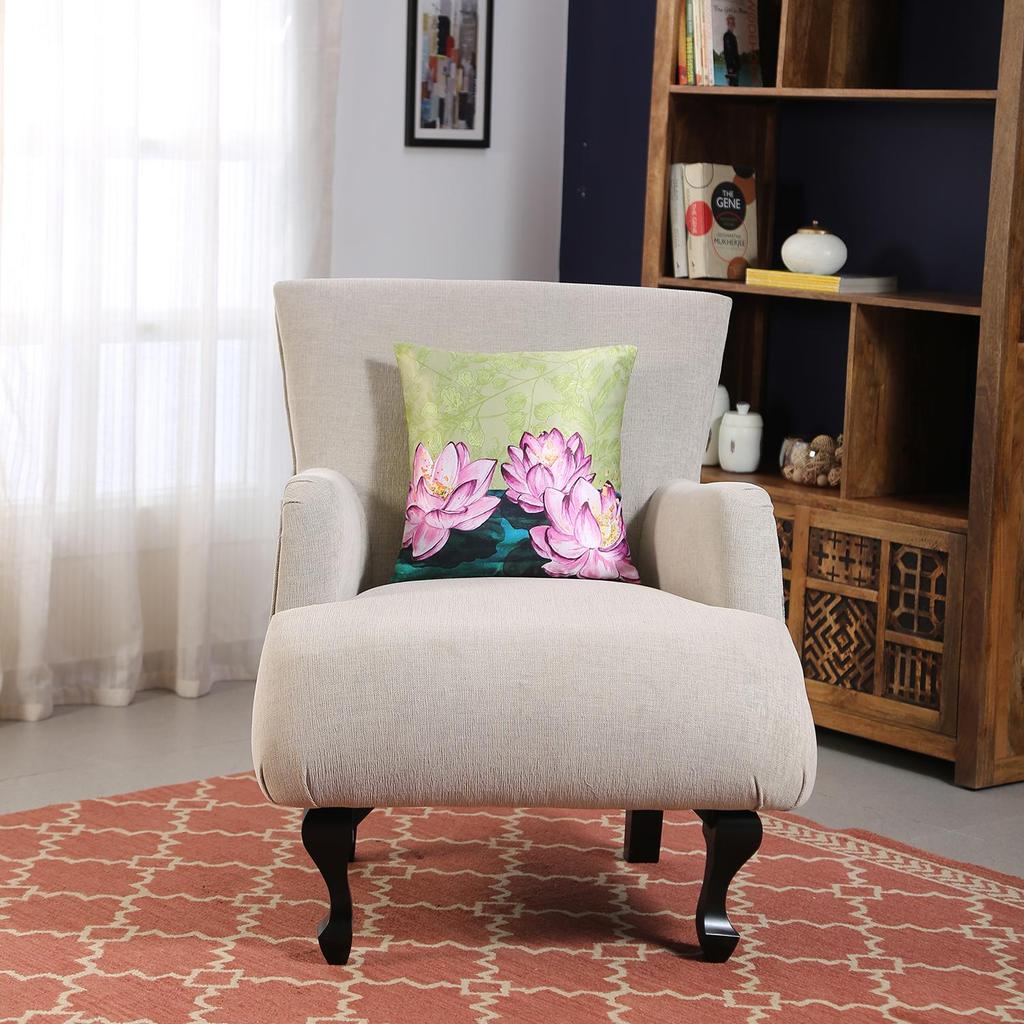 Housse de coussin KOKO MAISON INC. Motif lotus en polystain | Fermeture à rabat | Impression numérique