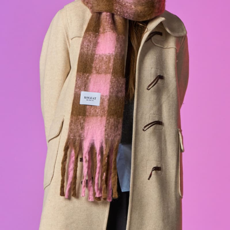 KOLEAT Winter Heat Double-Sided Check Scarf [Pink]