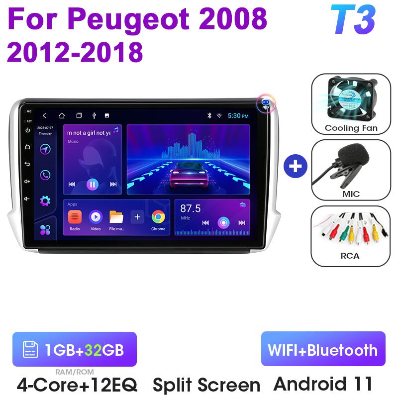 Android 12 Car Radio 10" For Peugeot 208 2008 2012 - 2018 2 Din Stereo Multimedia Video Player GPS 4G Wireless Carplay Auto DVD