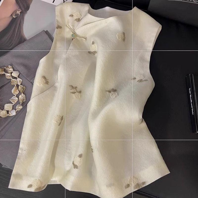 

Летний высококлассный темпераментный универсальный и многосторонний жилет с диагональной планкой и круглым вырезом, женский красивый топ без рукавов 3XL [recommended 138-75 kg]