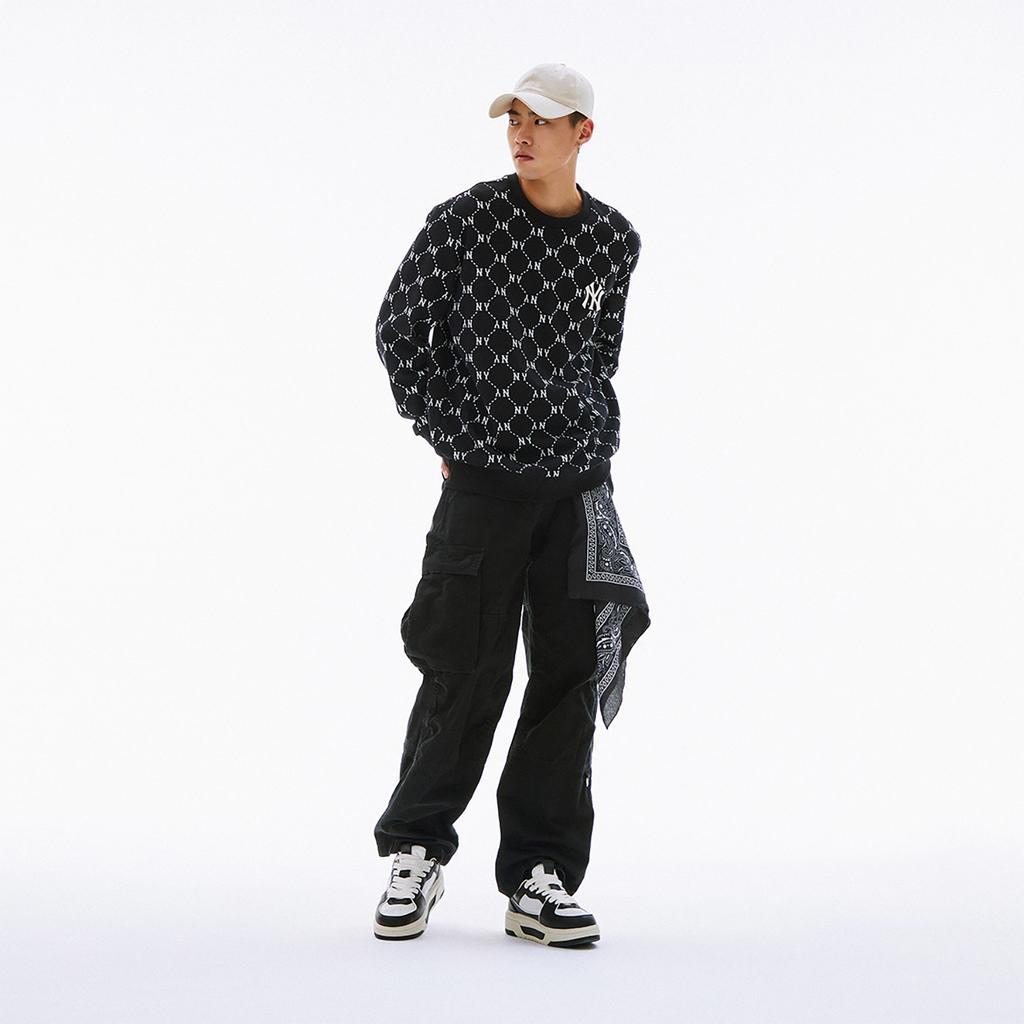 New MLB Chunky Liner 24SS New York Yankees Low Top Skateboard Shoes Unisex Black 3ASXCLS4N-50BKS