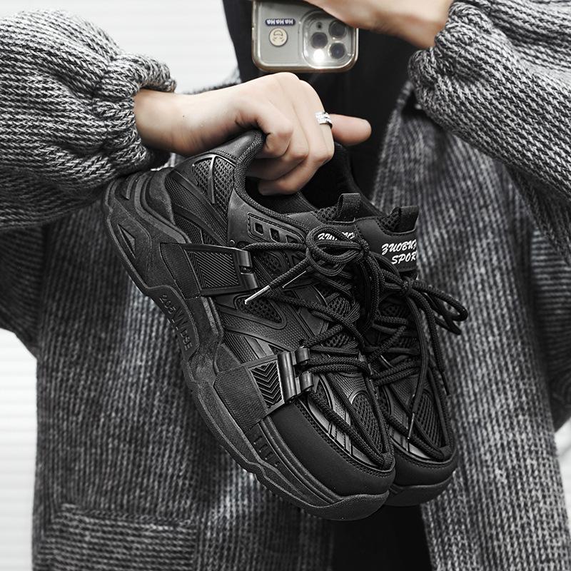 

Men s shoes 2025 new summer mesh breathable gray dad shoes student platform heightening sports casual running shoes 44