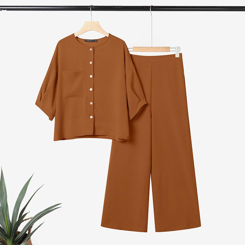ZANZEA Bluză și pantaloni cu mânecă scurtă pentru femei Seturi de costume casual din două piese