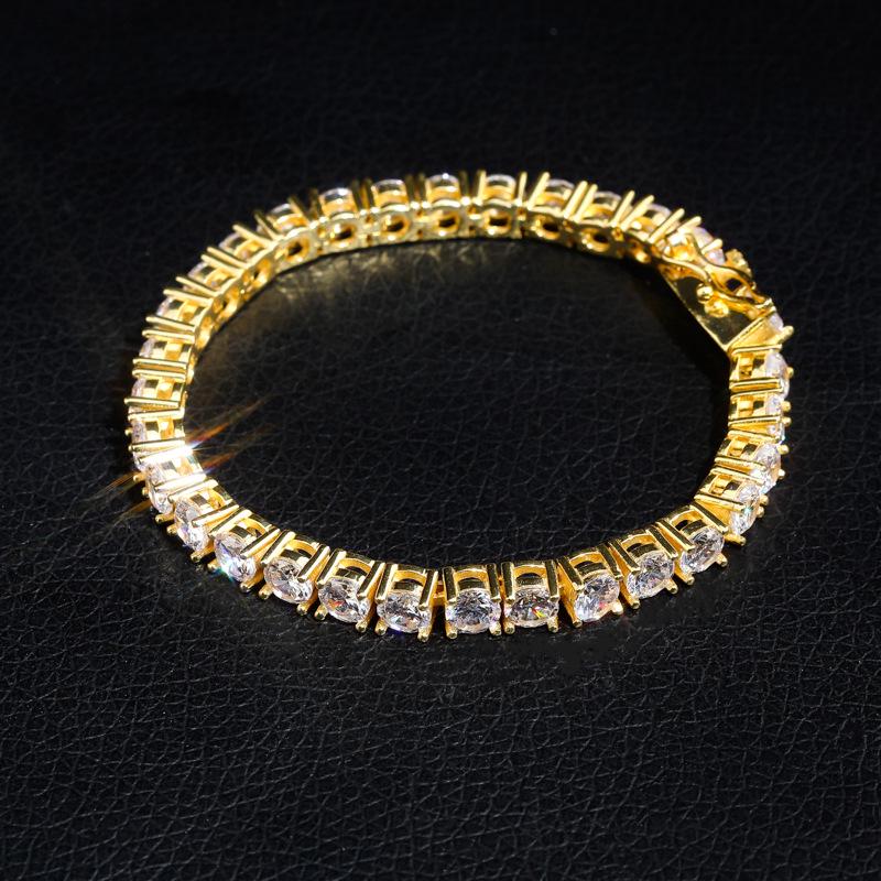 

925 Silver Hip Hop Tennis Bracelet with Cubic Zirconia 7-inch Gold 3mm