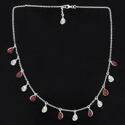 Ruby & White CZ Necklace, 925 Sterling Silver, Designer Necklace, Boho Jewelry, Handmade Necklace, Gift For Her, Fashion Jewelry