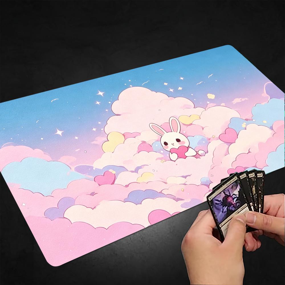 Cute Cartoon Rabbit Heart Cloud Gaming Mouse Pad Playmat 24"X14" MTG TCG Office Desk Mat for Work Game PC Laptop Carpet MousePad