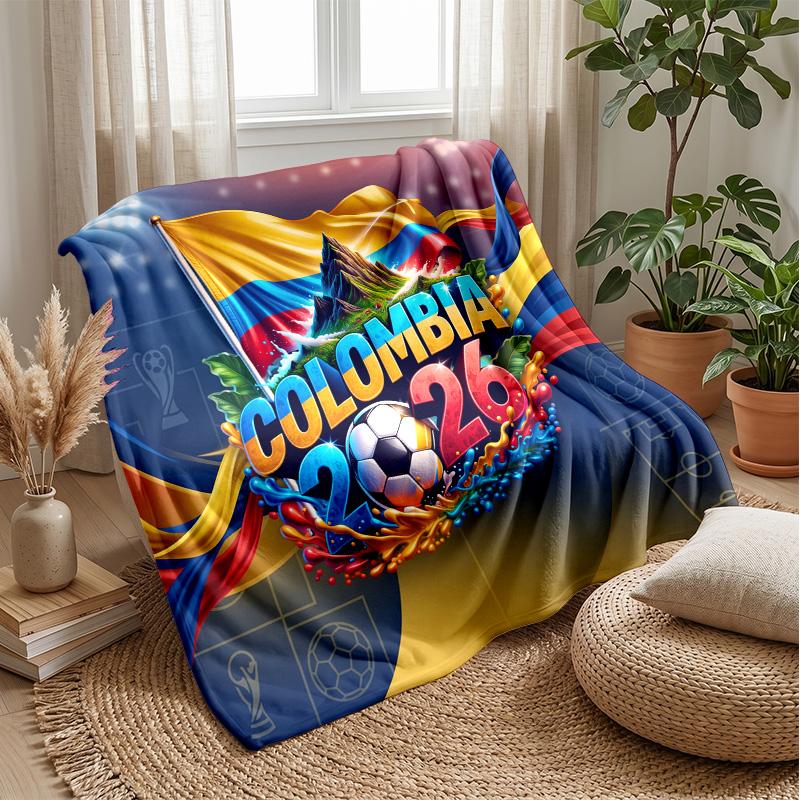 Colombia Football Printed Flannel Blanket Skin Friendly Warm Decorative Throw for Indoor Couch Bed Daily Use