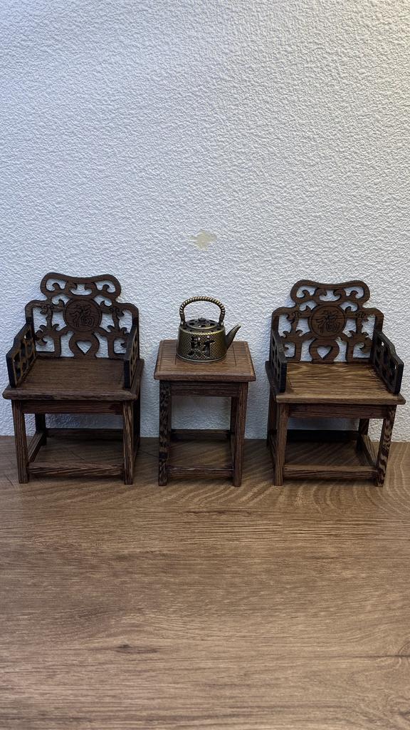 Mini Chinese Style Wooden Table Chair Stove Model Scene Decoration Ornament Taishi Chair for 1/12 1/8 Scale BJD Action Figures