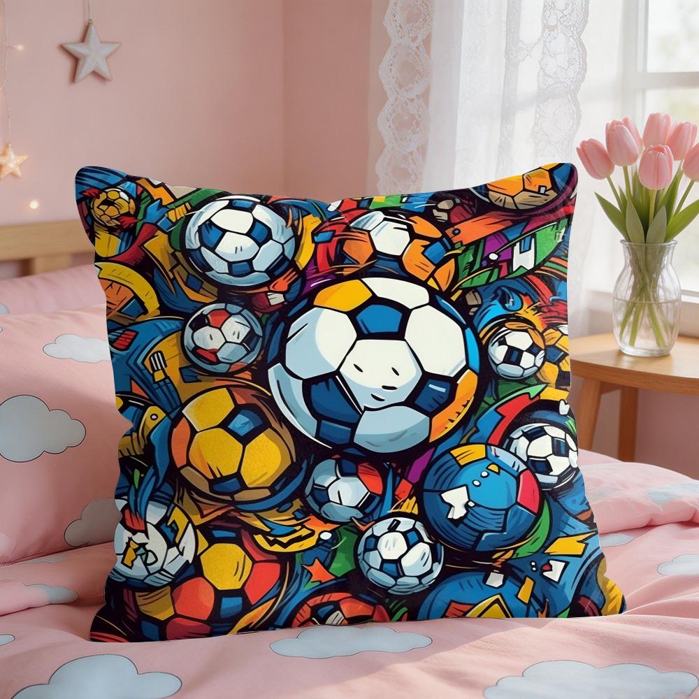 New Football Print Art Cushion Cover Square Short Plush Pillow Case Living Room Sofa Home Decor Funda X