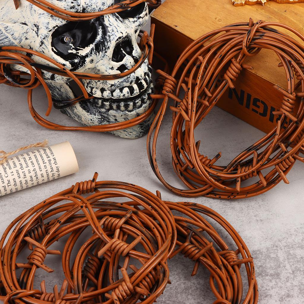 49 Foot Fake Rusted Barbed Wire Decoration 6 Pcs Halloween Plastic Barb Wire Dec