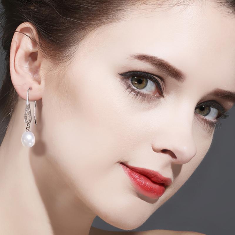 seniko 8-9mm naturalne perły słodkowodne kolczyki moda cyrkonia klipsy kolczyki dla kobiet dziewczyna prezent długie kolczyki