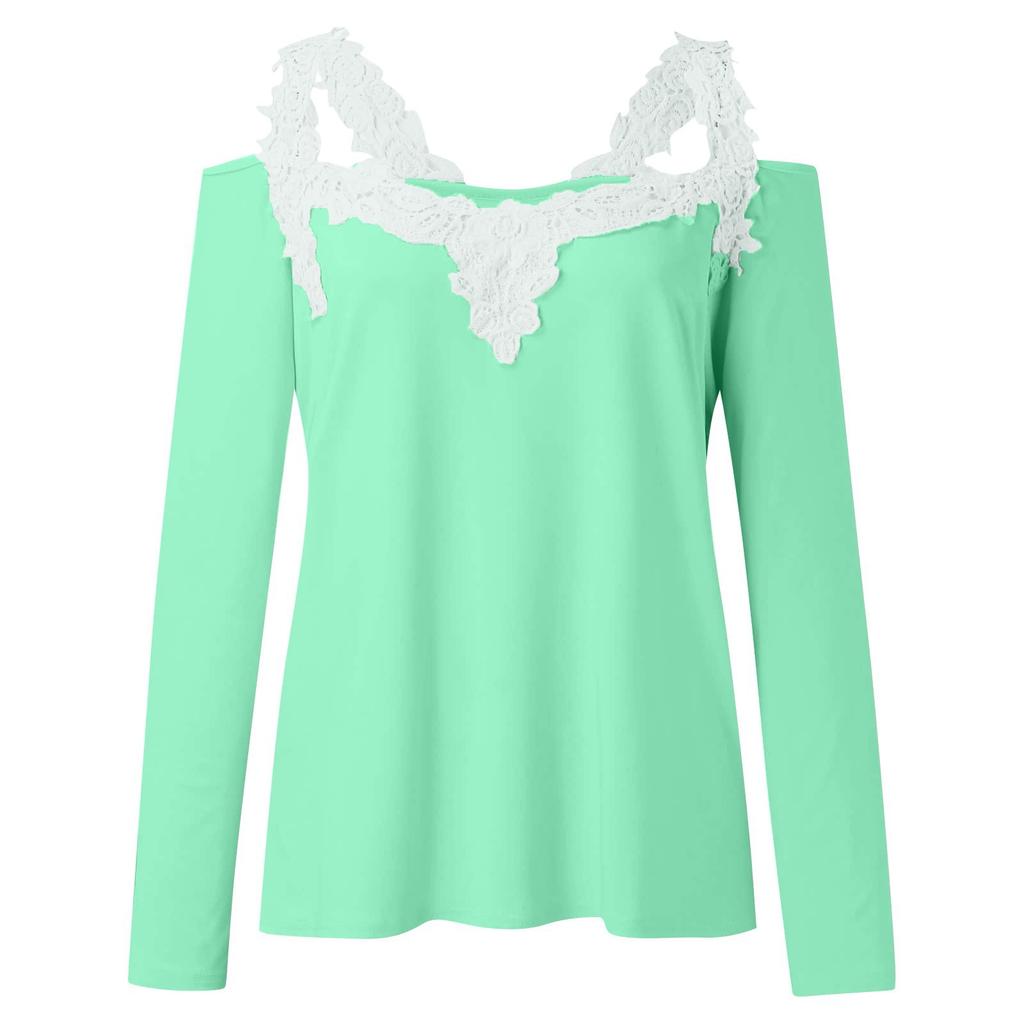 Модний мереживний пуловер з V-подібним вирізом і довгим рукавом, однотонна повсякденна футболка