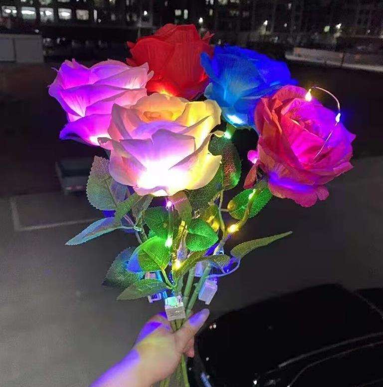 Led Glowing Artificial Silk Flowers Light up Rose Bouquet Valentines Mother's Day Gift for Home Wedding Centerpieces Party Decor