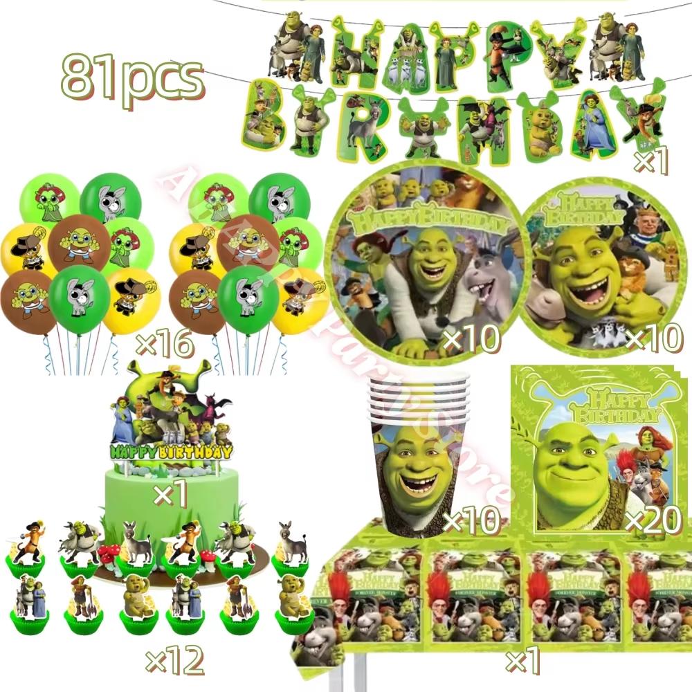 Monster Shrek Birthday Party Decoration Prince Donkey Green Princess Balloons Cup Plate For Kids Baby Shower Party Favor Gifts