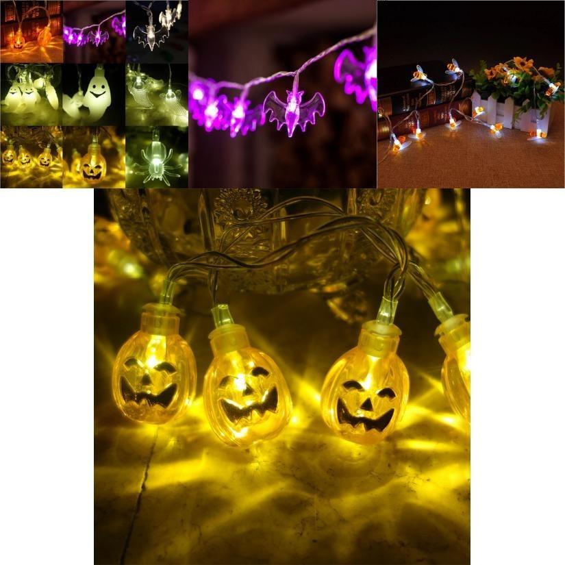 Bezaubernde Halloween LED Lichterketten mit skurrilen Kürbissen, Spinnen und Skeletten für festliche Fensterdekoration