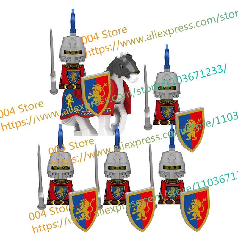 N501U-504U Medieval Castle Knight Building Blocks Figures Four Side UV Printing King Warhorse Weapons Accessories Toys Kid Gifts