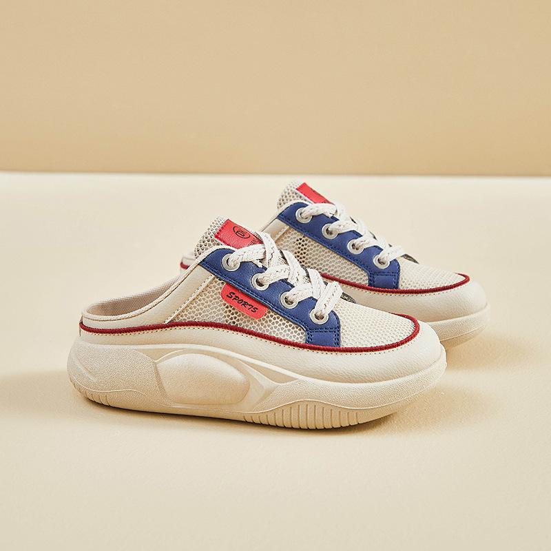 New Summer Half-support White Shoes for Women's Mesh Breathable Student Board Shoes Casual Thick Sole Height