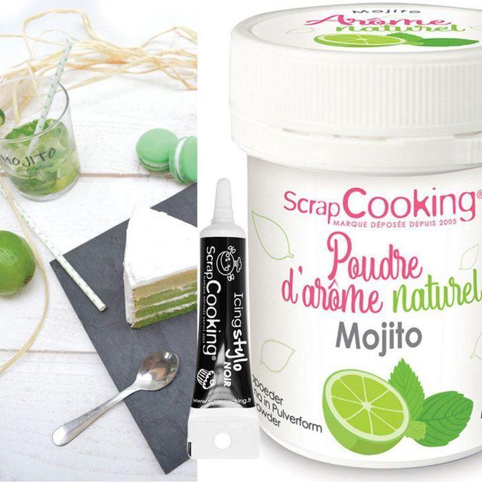 Arôme alimentaire naturel en poudre goût mojito 15 g + Stylo de glaçage noir