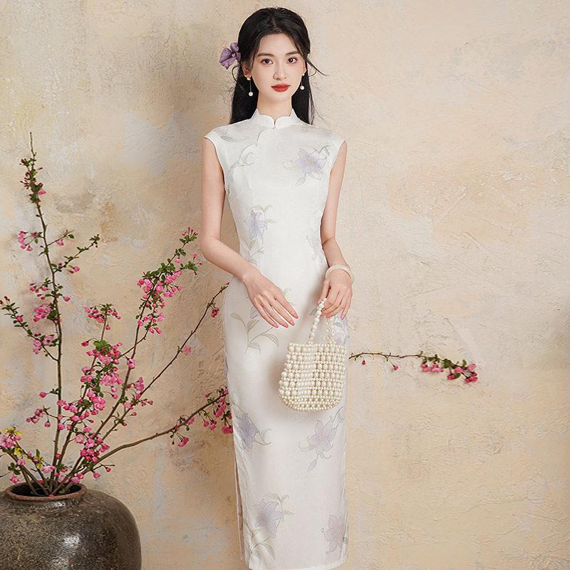 White sleeveless national style new Chinese Suzhou long cheongsam improved young 1011 new women's high sense summer