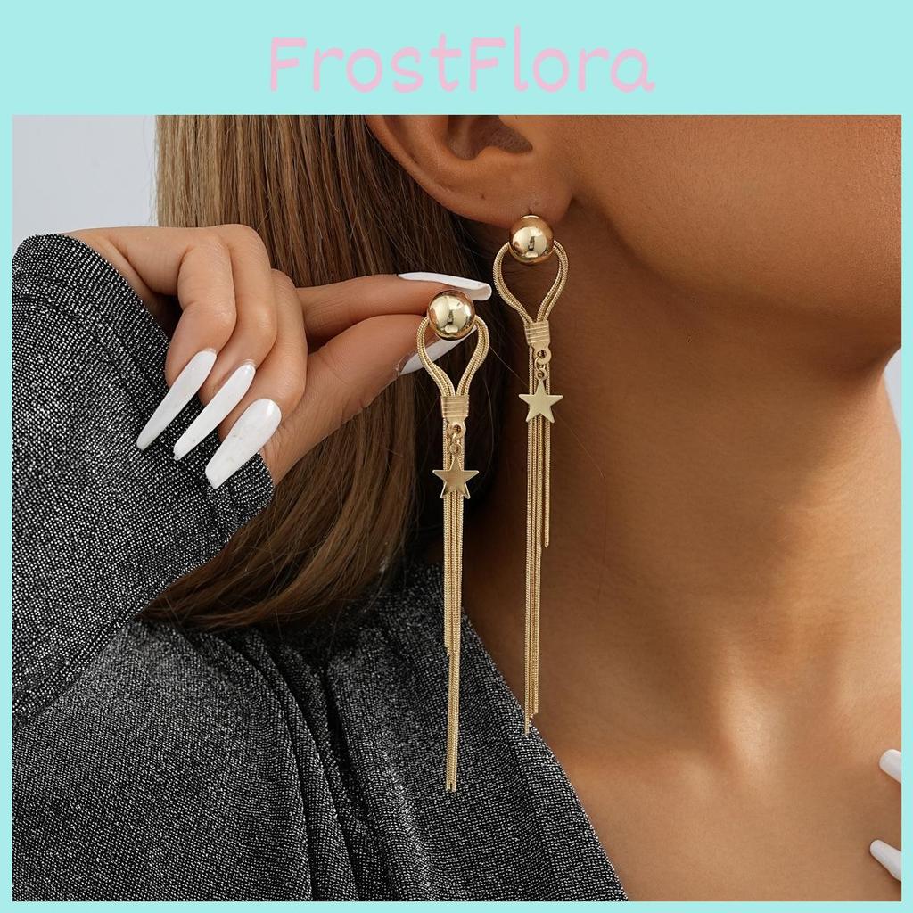 Fashionable Star Tassel Earrings For Women Modern Gold Long Drop Dangle Design