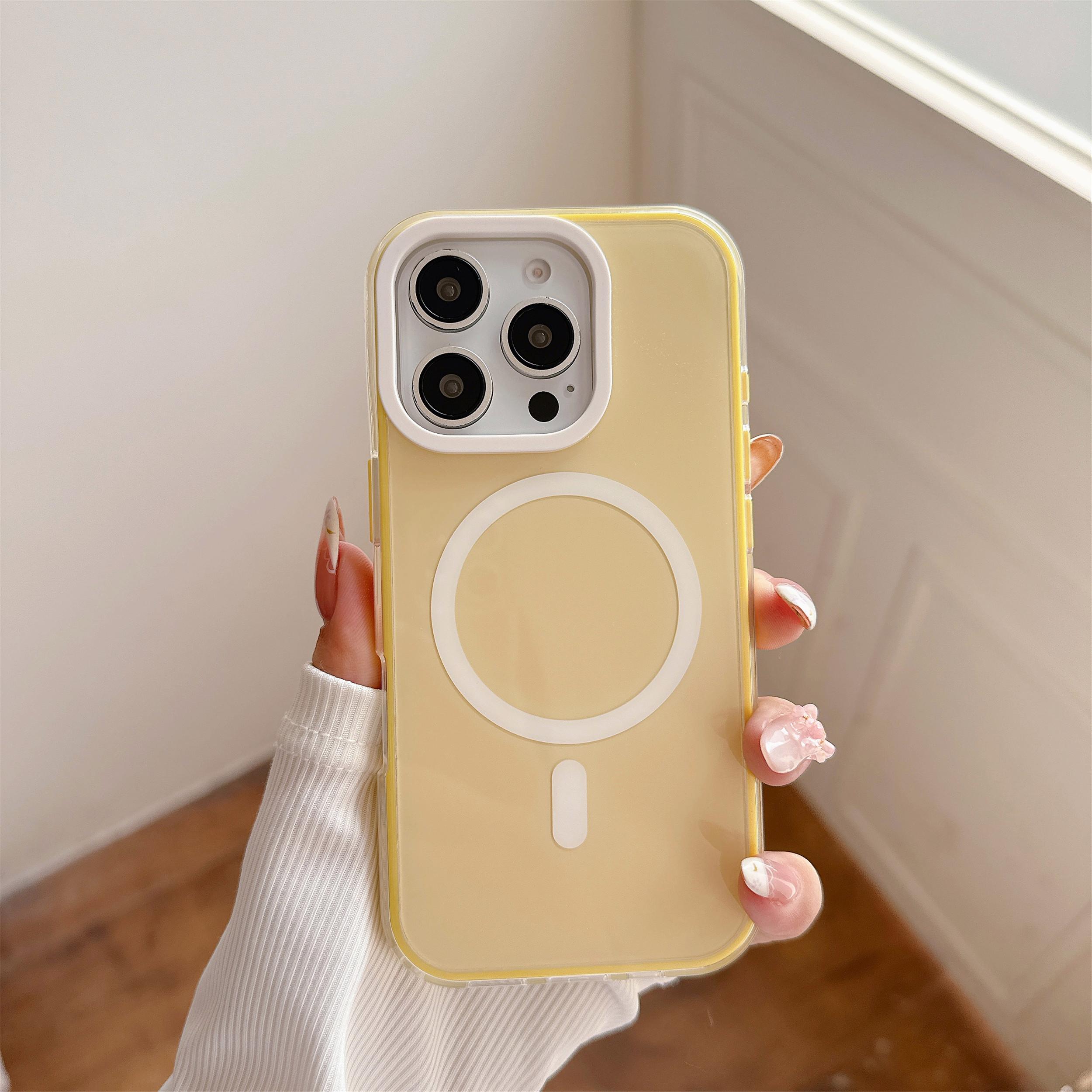 

Милый желеобразный магнитный чехол для телефона контрастного цвета Чехол для телефона для iPhone 16 Pro 15 14 13 12 Max Защитный противоударный чехол iPhone 15 Pro Max жёлтый