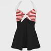 Costum de baie întreg cu dungi, mărime mare, pentru femei – Stil european și american