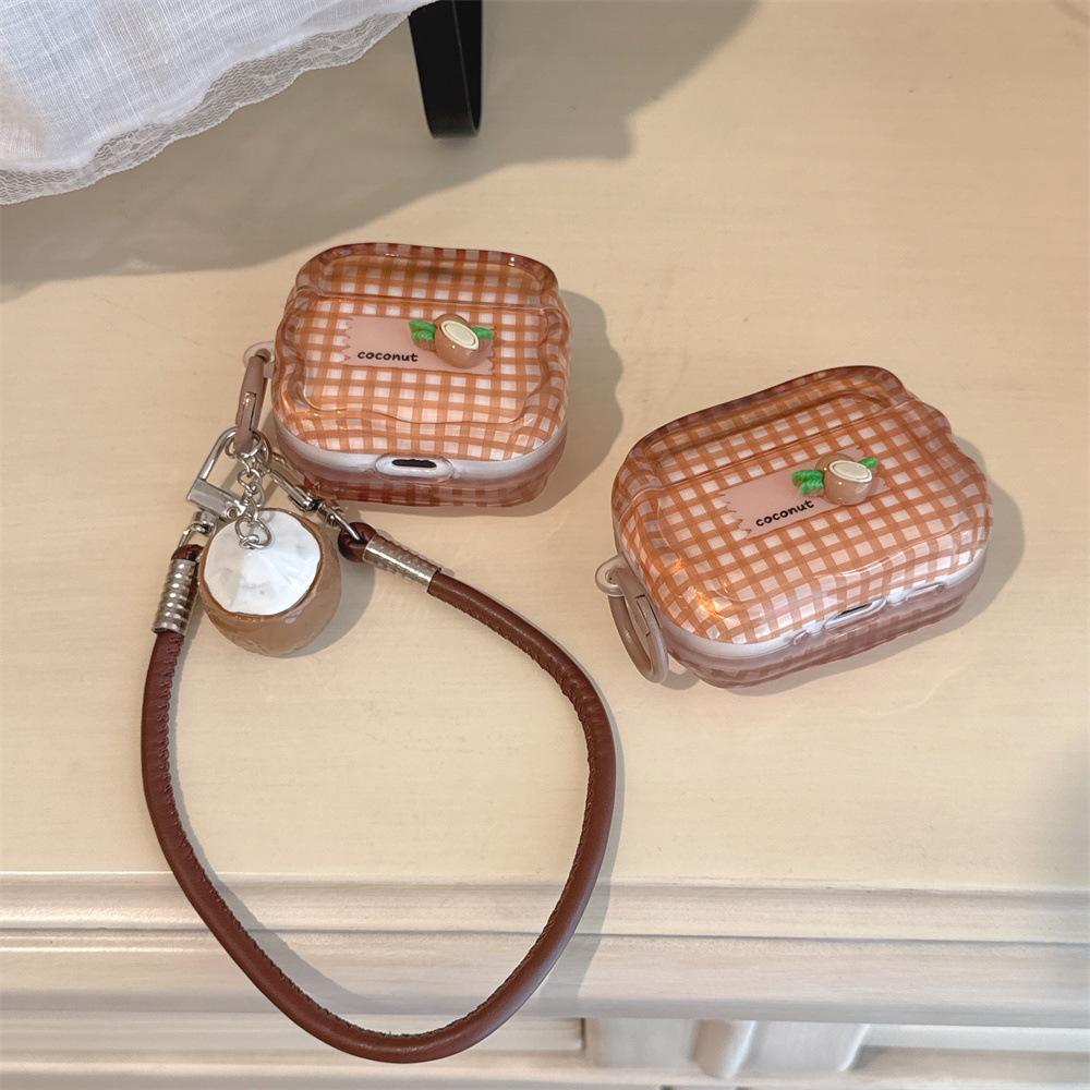 Twisted Edge Plaid Coconut IMD Earphone Cover for Apple AirPods 1 /1 Generation Personalized Lanyard Case PRO1/PRO1