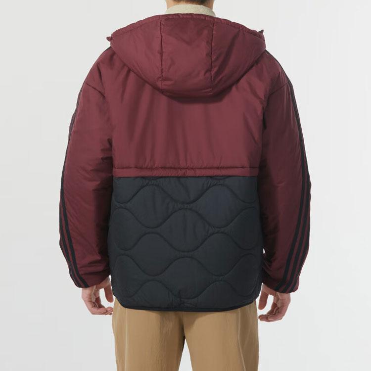 Adidas Logo Reverzibilní Patchworková Ležérní Bunda s Kapucí z Umělé Střižní Vlny Pánská Bunda Malina IW4037