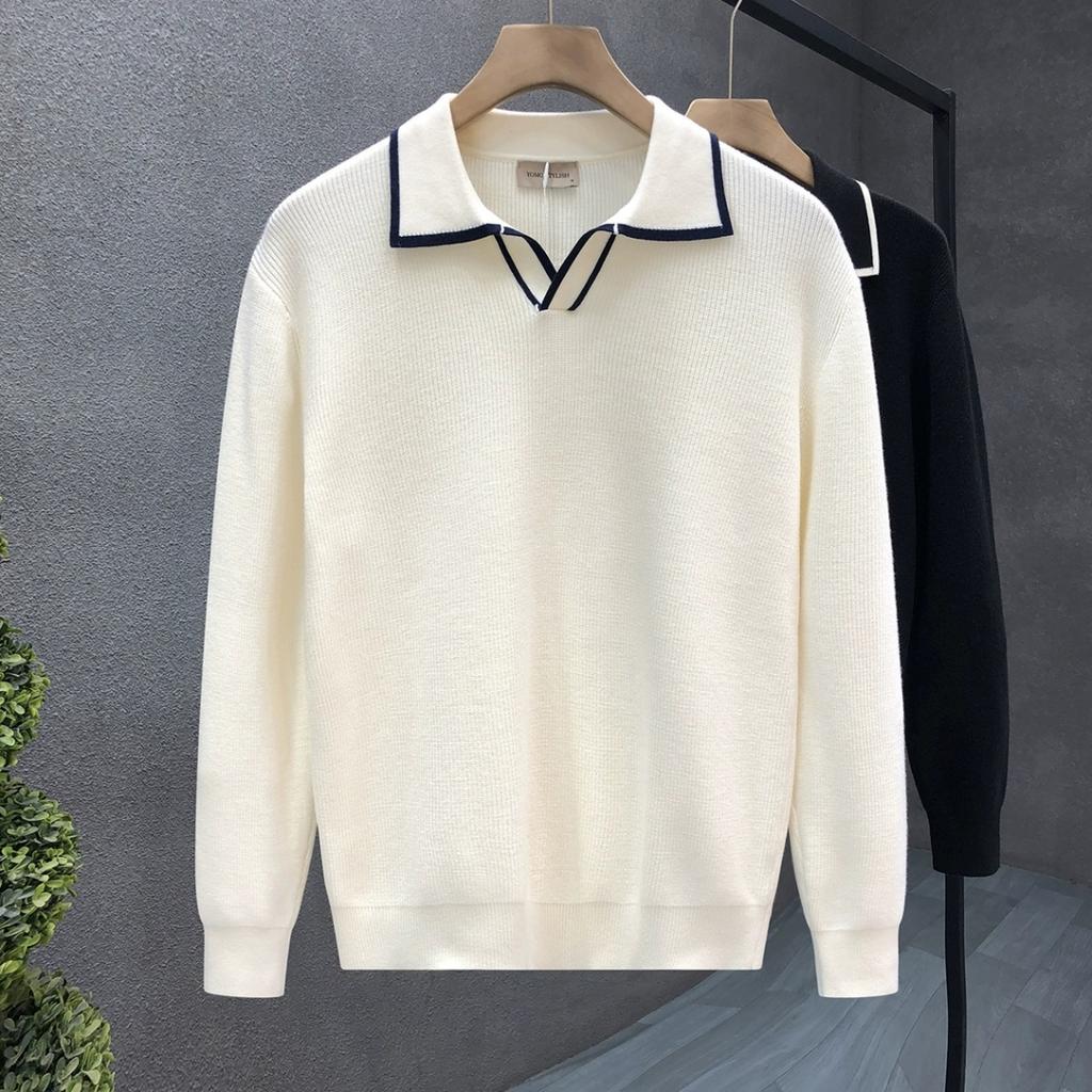 Korean Style Fashion Brand Rhombus Jacquard Lapel Polo Shirt Ruan Handsome Bottoming Long-Sleeved Sweater Hong Kong Style New