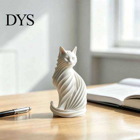 Decorative Sculptures for Modern Interior 3D Printed Cat Sculpture, Style Matte Statue, Black And White Art Decor Table PLA Ornament Home Aesthetic