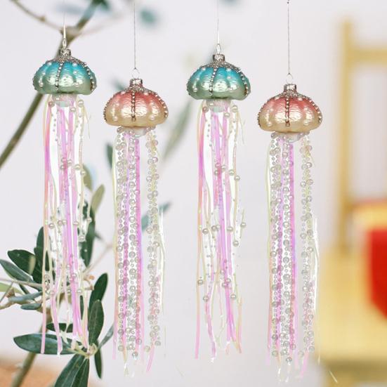 4Pcs Jellyfish Decoration Fine Workmanship Good-looking Long Lifespan Festive Stylish Increase Atmosphere Plastic Xmas Glass Pearl Jellyfish Pendant