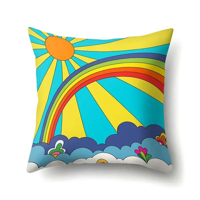 Mode Kissenbezug Cartoon Funda Cojin Sonnenaufgang Überwurfkissen für Schlafzimmer Regenbogen Kissenbezug Housse De Coussin Hogar