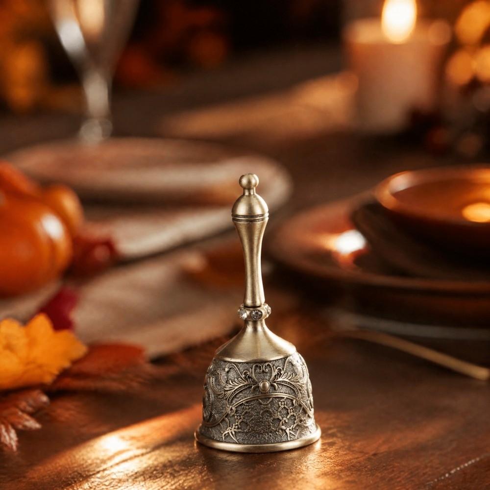 Retro Carved Design Rustic Look Hand Bell Zinc Alloy Loud Handbell Antique Brass Hand Bell  for Bar