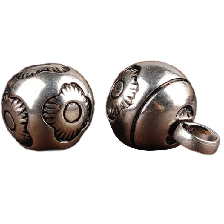 Handcrafting Solid Metal Silvering Bead Button for Chinese Cheongsam Traditional Carved Bead Buckle Clothing Accessories