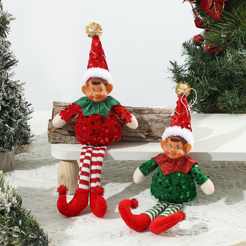 1pcs Christmas Elf Plush Doll Fabric Christmas Tree Hanging Ornament for Kids Window Hotel Decoration Desktop Decoration