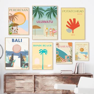 Vintage Travel Bali Beach Bahrain Surf Sunshine Coast Wall Art Canvas Painting Posters For Living Room Wall Decor Print Pictures