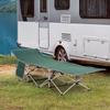 Single Person Camping Bed Folding Cot Outdoor Patio Portable Military Sleeping Bed Travel Guest Leisure Fishing with Side Pocket and Carry Bag - Green