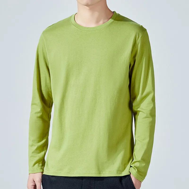 T-shirt voor Mannen Katoen Lange Mouw T-shirts Effen Kleur Mannenkleding Volledige Mouw voor Lente en Herfst Ondershirts