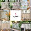 Embroidered Window Valance Sheer Curtain Pastoral Tulle Voile Chiffon Coffee Curtain Living Room Kitchen Decor Partition