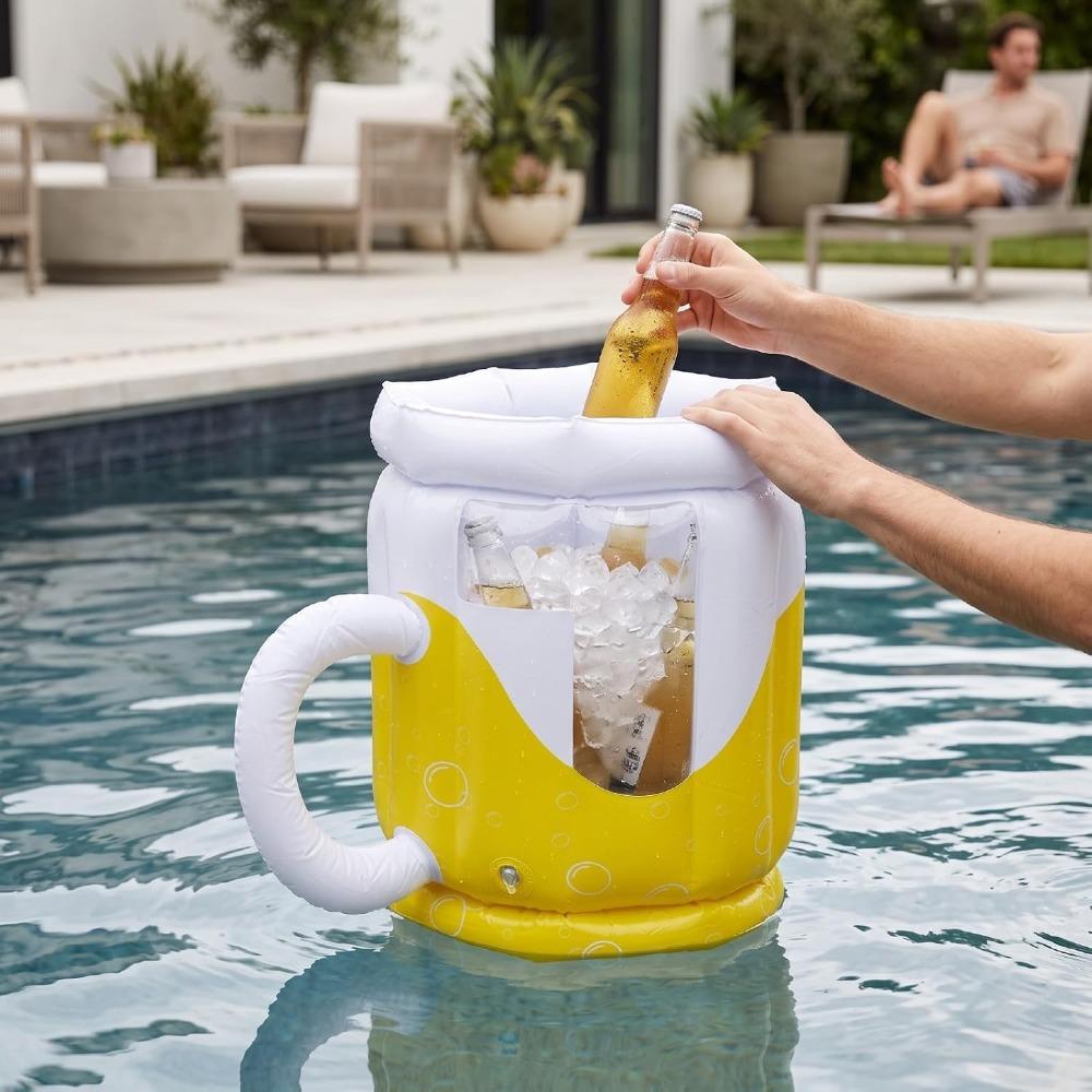 2 Stück Extra Großer Eisbehälter Schwimmender Getränkekühler Behälter Tragbarer Aufblasbarer Kühler Camping