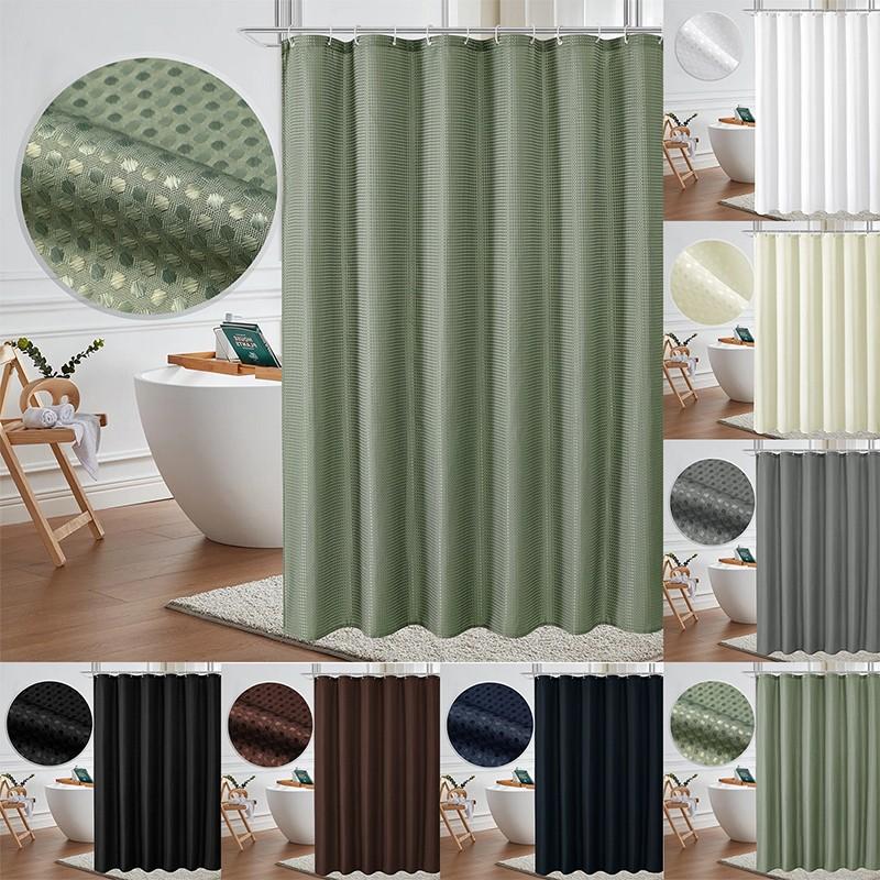 1pc Waterproof Shower Curtain Plain Waffle Mildew-proof Shower Curtain Bathroom Partition Curtain Home Living Room Decoration