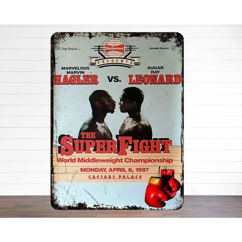 BoxingLegendsCo Марвин Хаглер против Шугар Рэя Леонарда Металлическая табличка - Ретро-постер по боксу с изображением исторического матча 20x30cm（7.8x11.8inch）