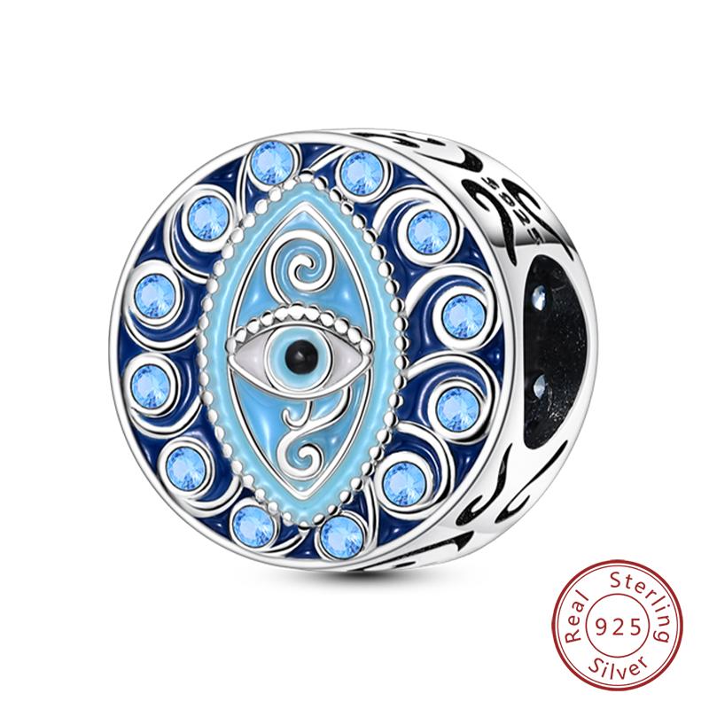 Fit 925 Silver Charms Beads Mysterious Devil's Eye Fatima's Hand Pendant Charms For Women Fine DIY Jewelry